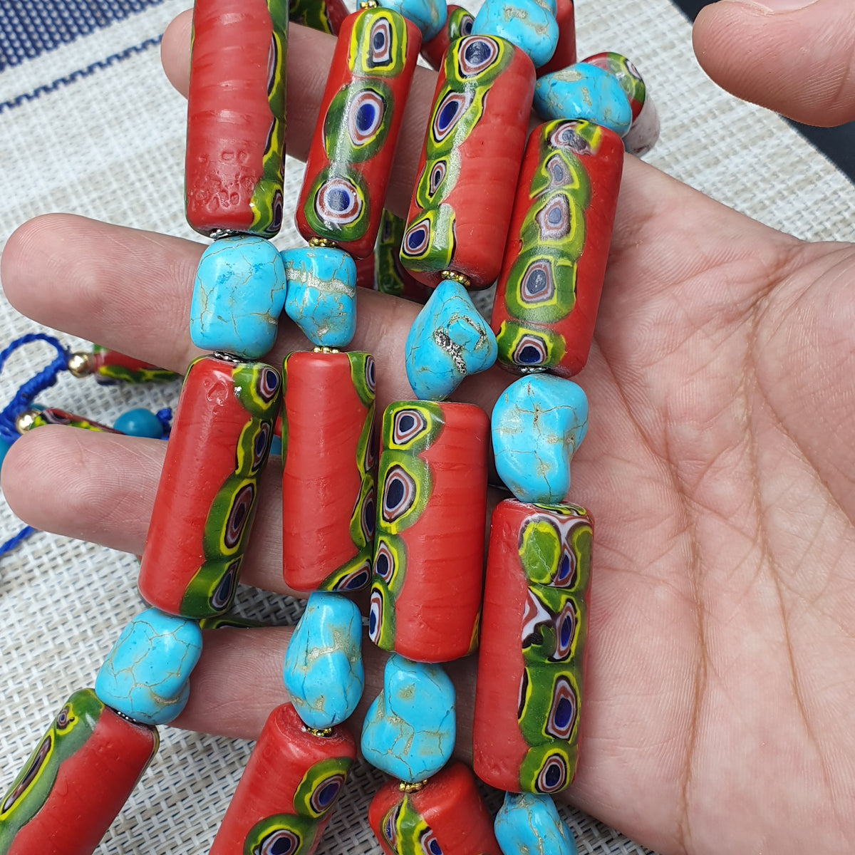 Vintage Venetian Gabri Style Glass Howlite Stone Beaded Necklace