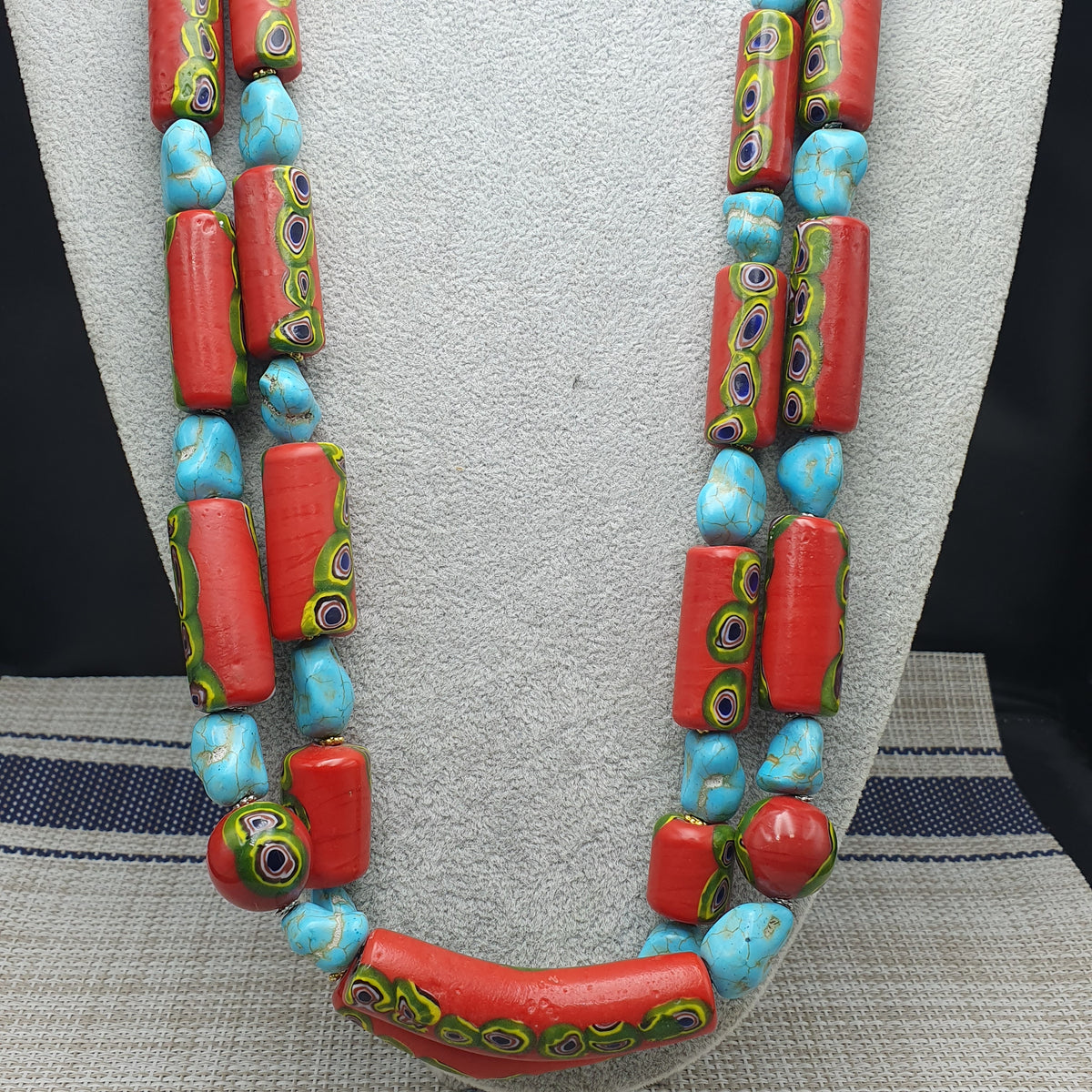 Vintage Venetian Gabri Style Glass Howlite Stone Beaded Necklace