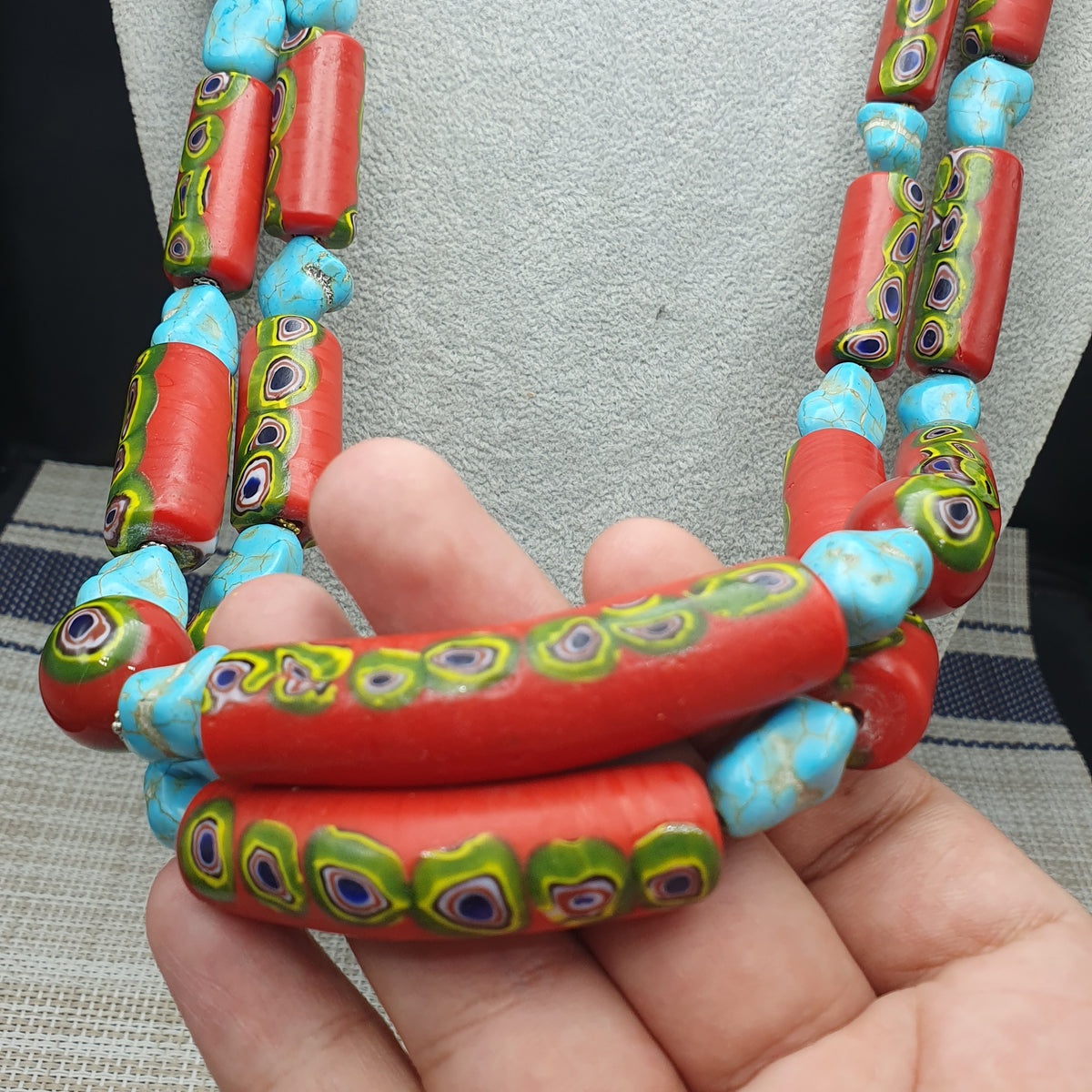 Vintage Venetian Gabri Style Glass Howlite Stone Beaded Necklace