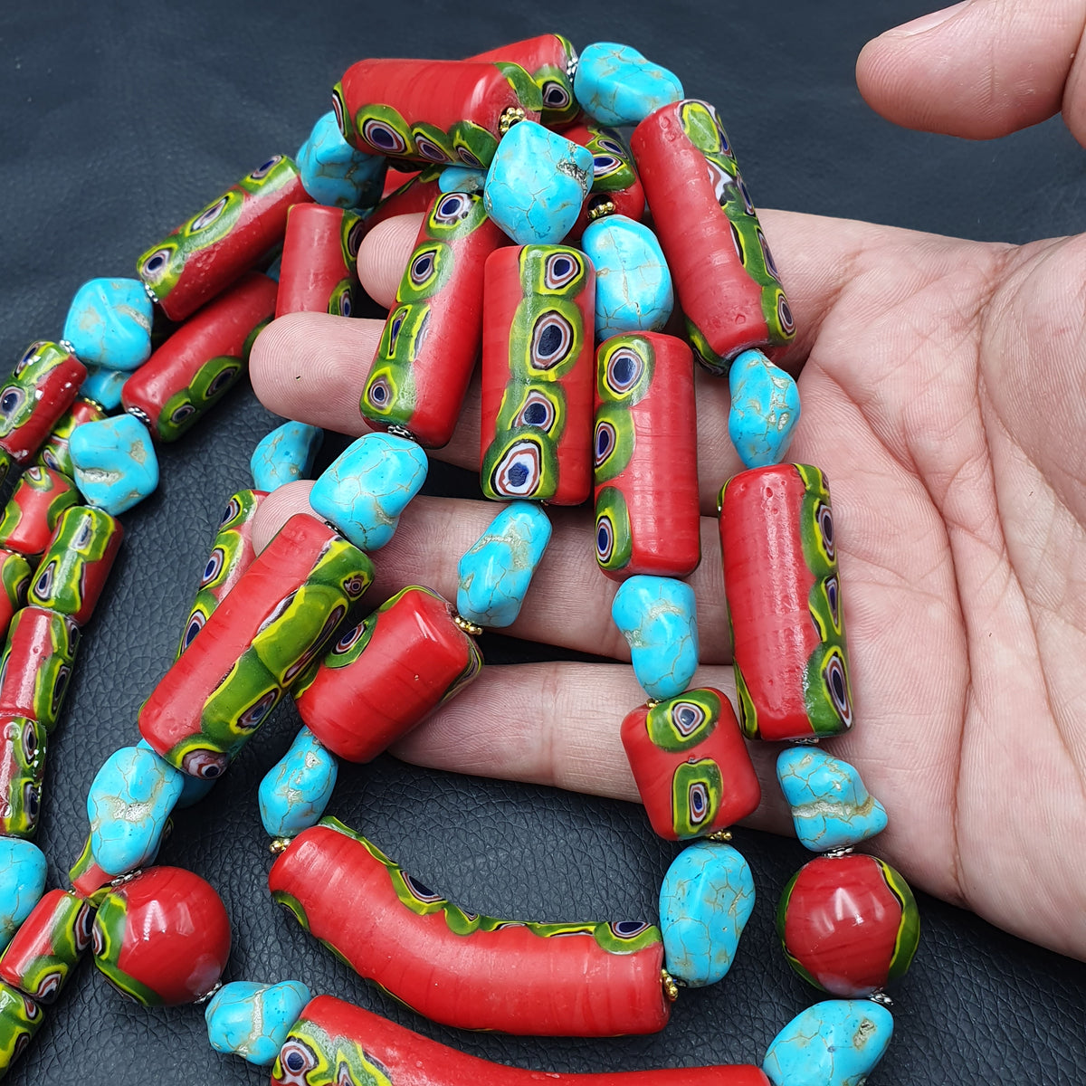 Vintage Venetian Gabri Style Glass Howlite Stone Beaded Necklace