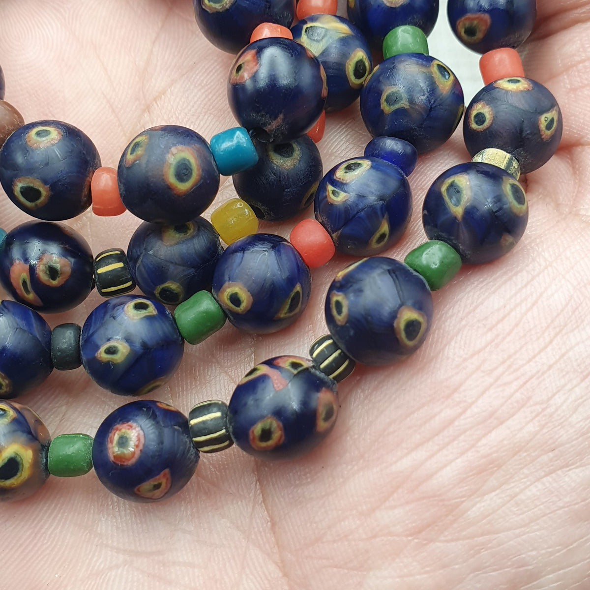 Venetian African Style Amazing Eyes Glass &  MultiColor Glass Beaded Necklace