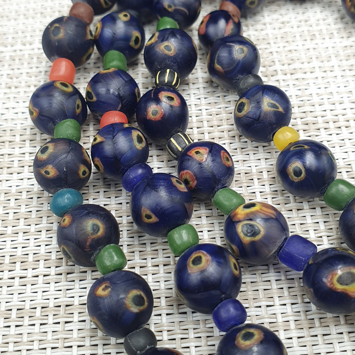 Venetian African Style Amazing Eyes Glass &  MultiColor Glass Beaded Necklace