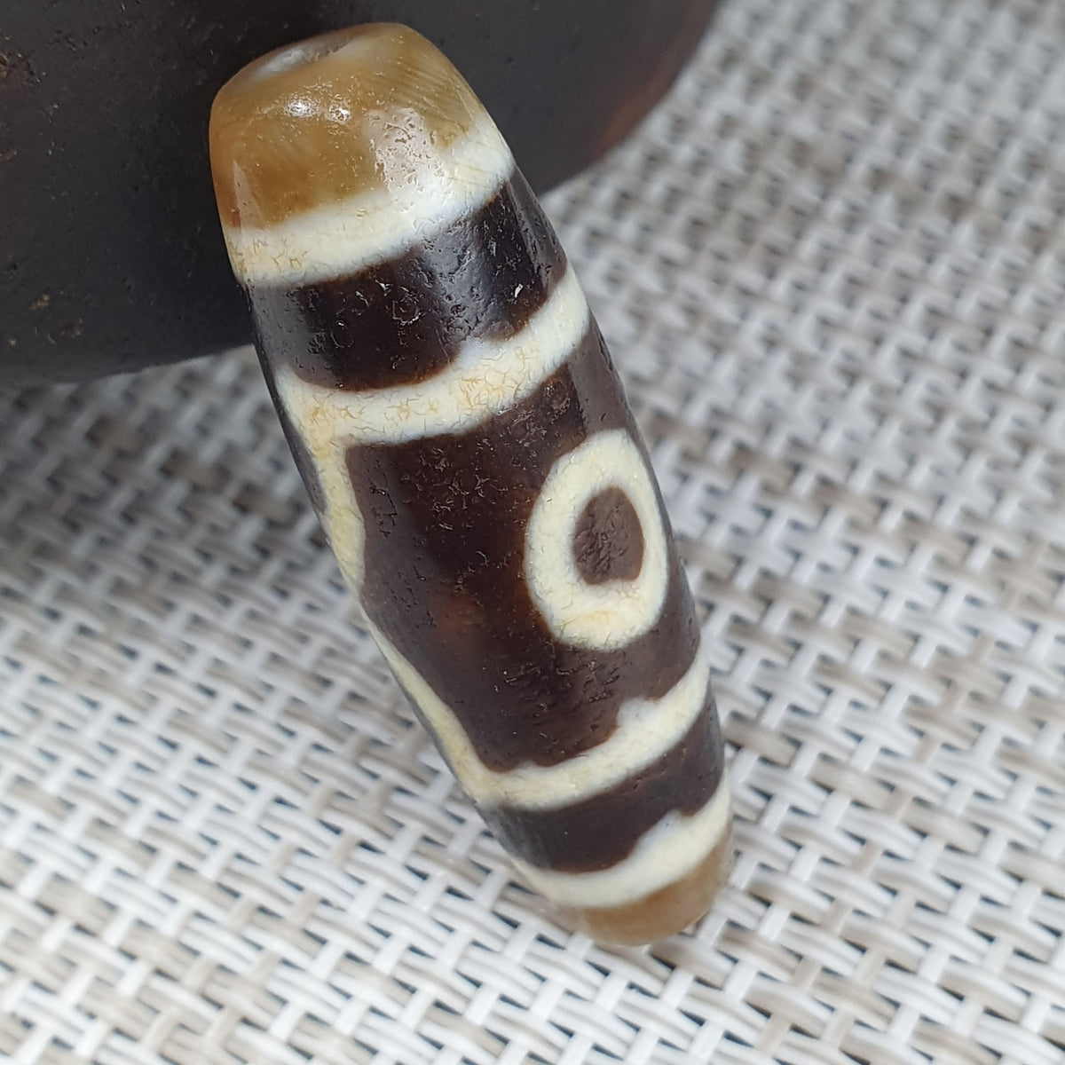 Himalayanische 3 Augen tibetische Vintage Achat Dzi Perle Amulett