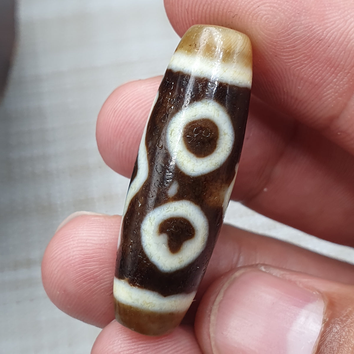 Himalayanische 3 Augen tibetische Vintage Achat Dzi Perle Amulett