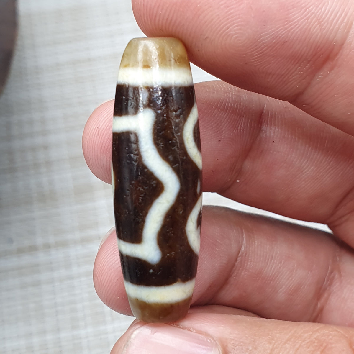 Himalayanische 3 Augen tibetische Vintage Achat Dzi Perle Amulett