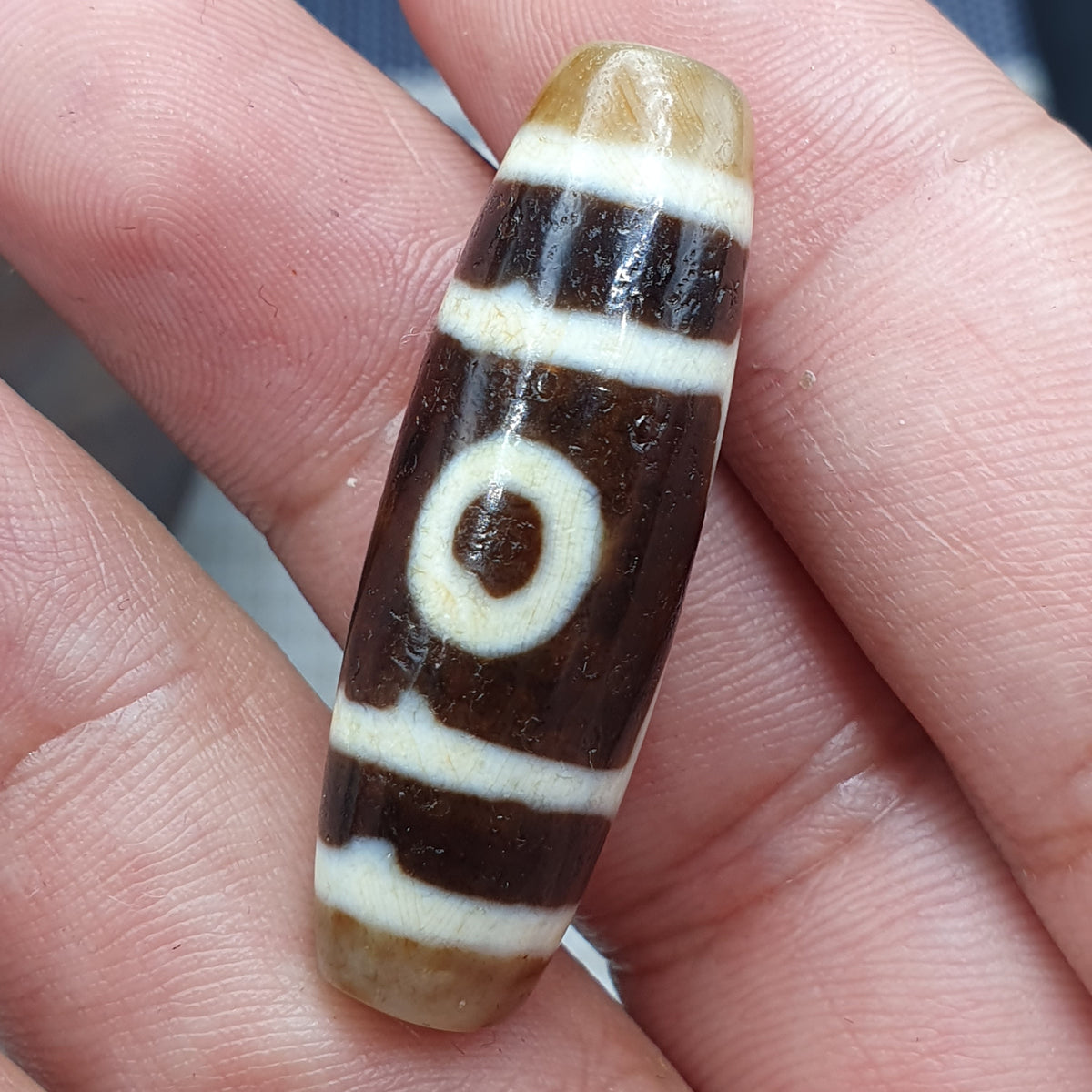 Himalayanische 3 Augen tibetische Vintage Achat Dzi Perle Amulett