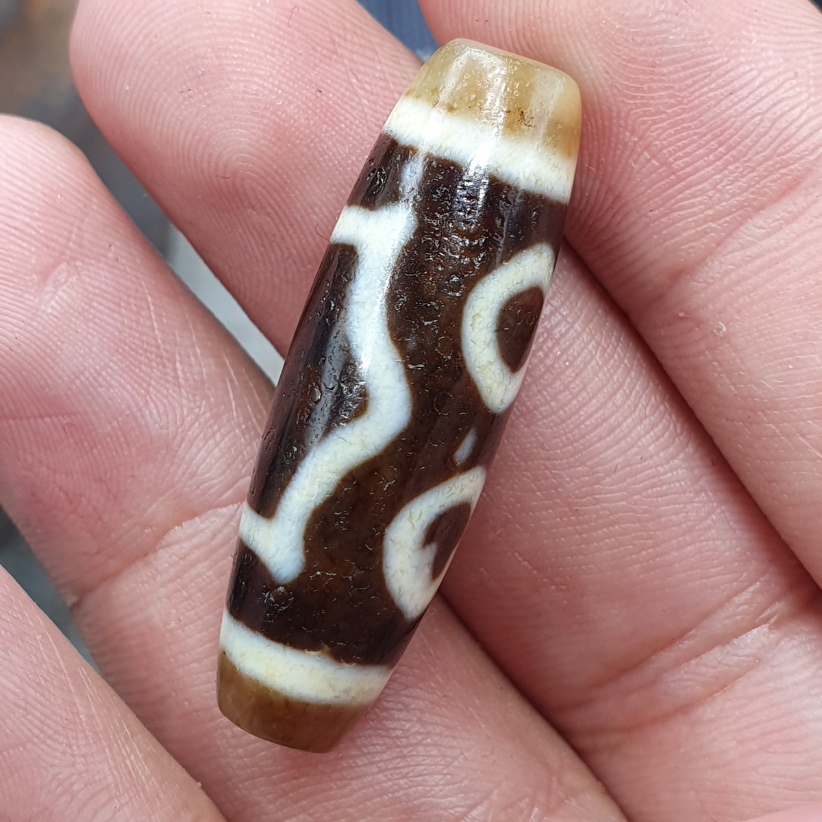 Himalayanische 3 Augen tibetische Vintage Achat Dzi Perle Amulett
