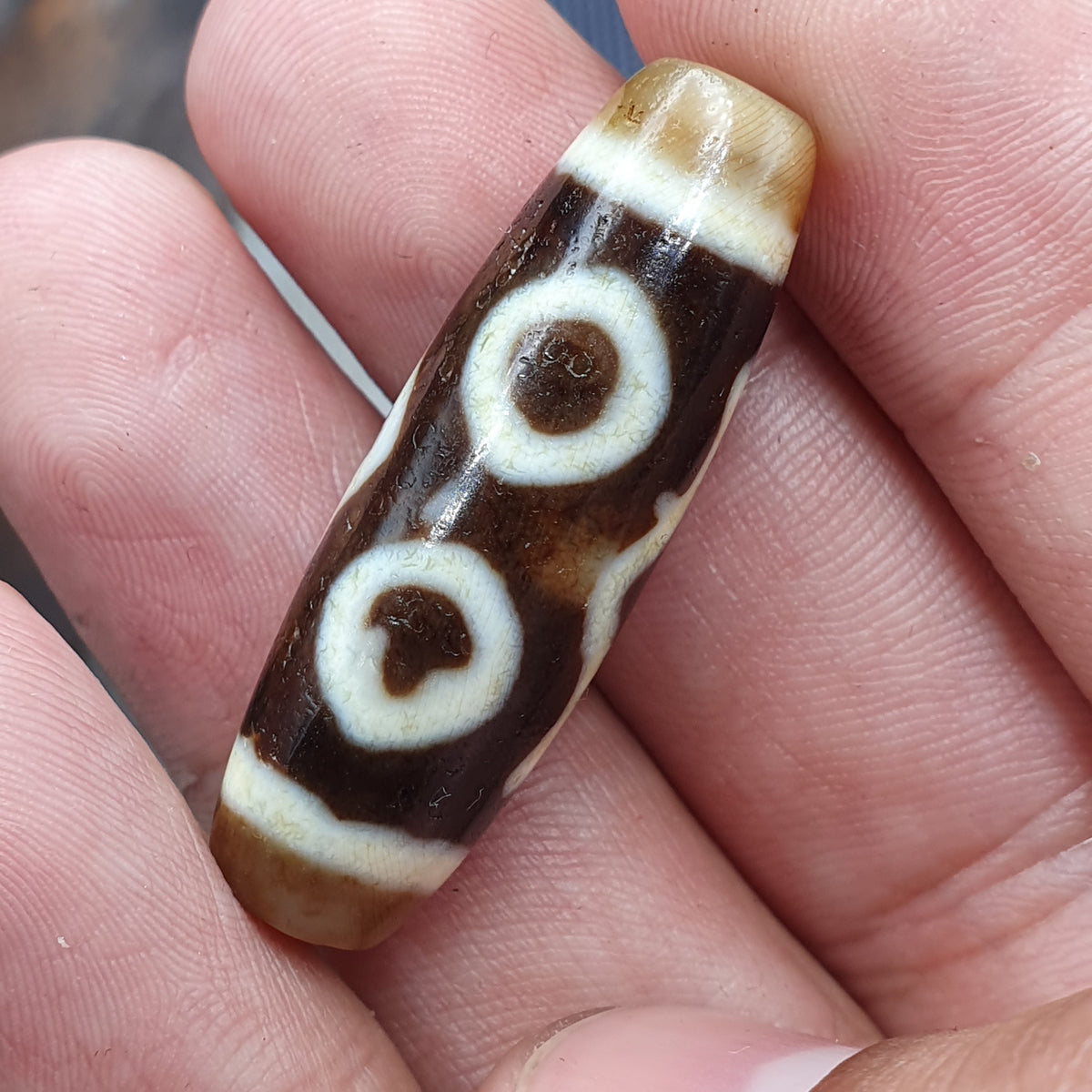 Himalayanische 3 Augen tibetische Vintage Achat Dzi Perle Amulett