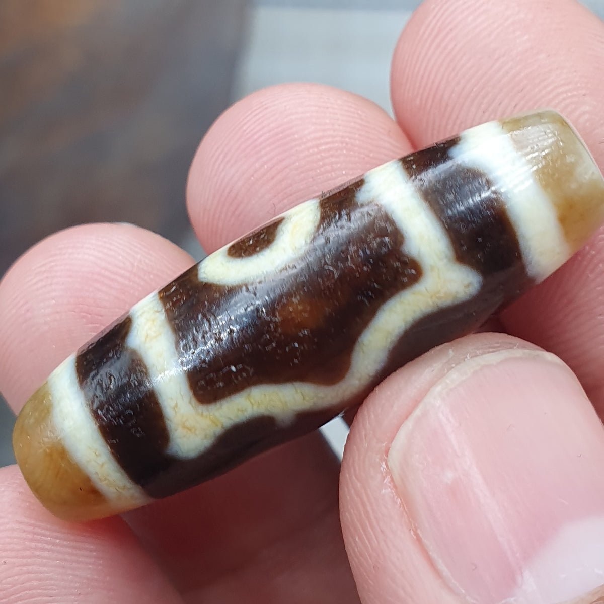 Himalayanische 3 Augen tibetische Vintage Achat Dzi Perle Amulett