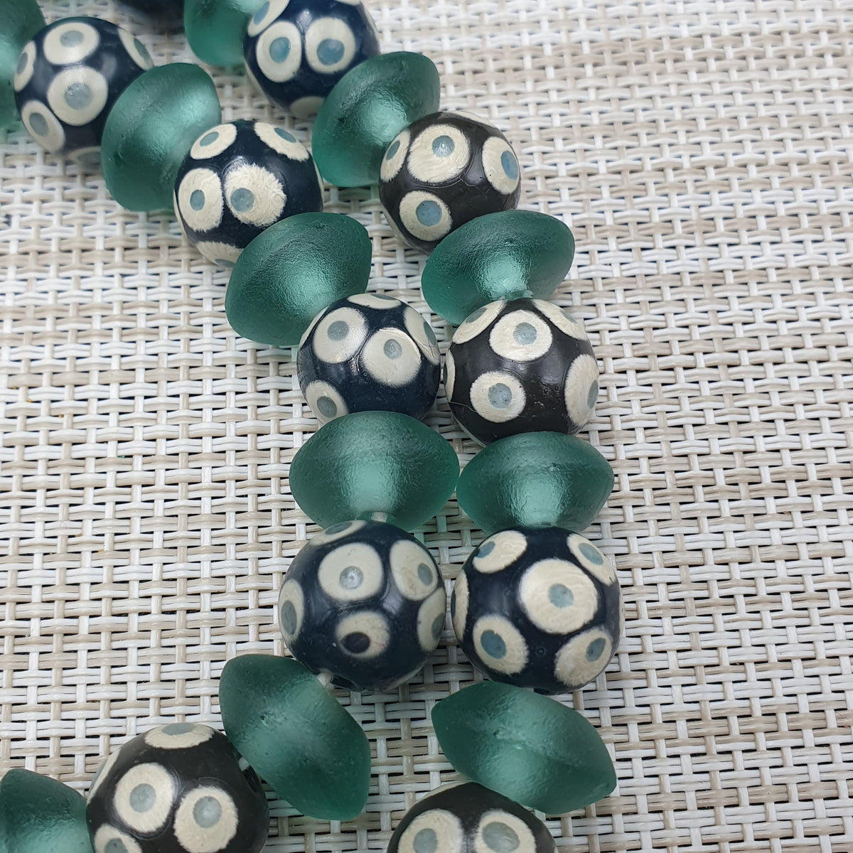 Antique Venetian Style Hundred Eyes Glass With Green Glass Beaded Necklace