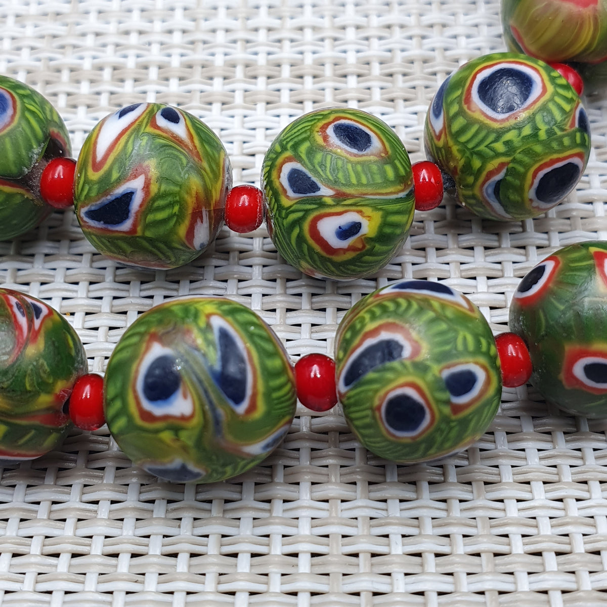 Collier Perles Vintage Murano Style Œil & Chevrons