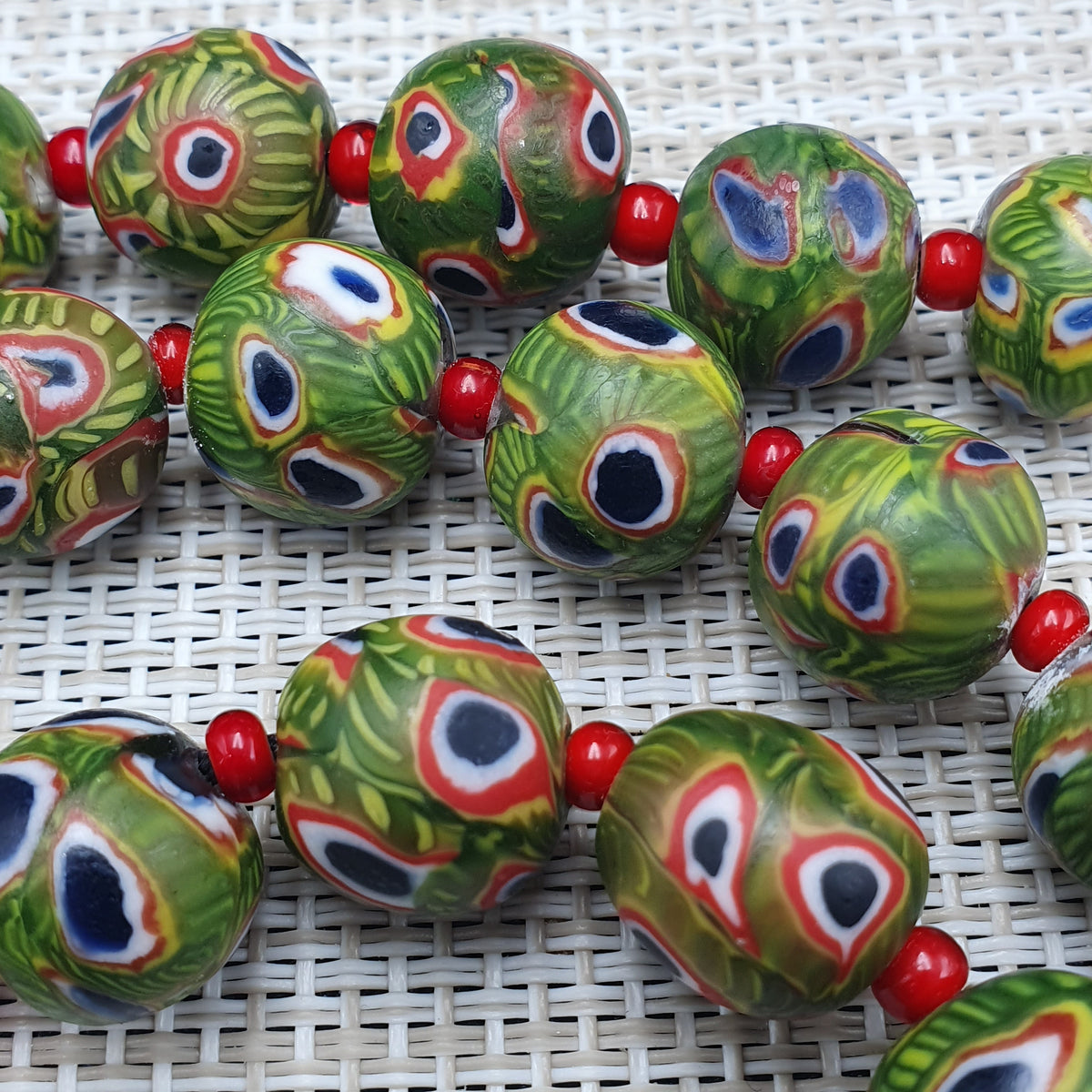 Collier Perles Vintage Murano Style Œil & Chevrons