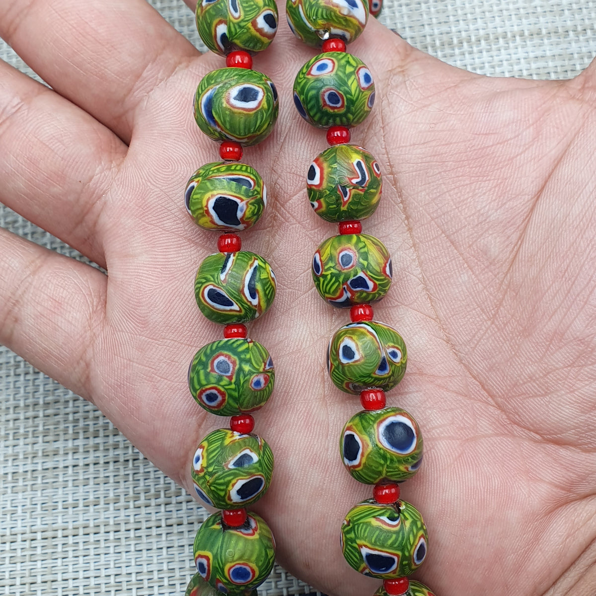 Collier Perles Vintage Murano Style Œil & Chevrons