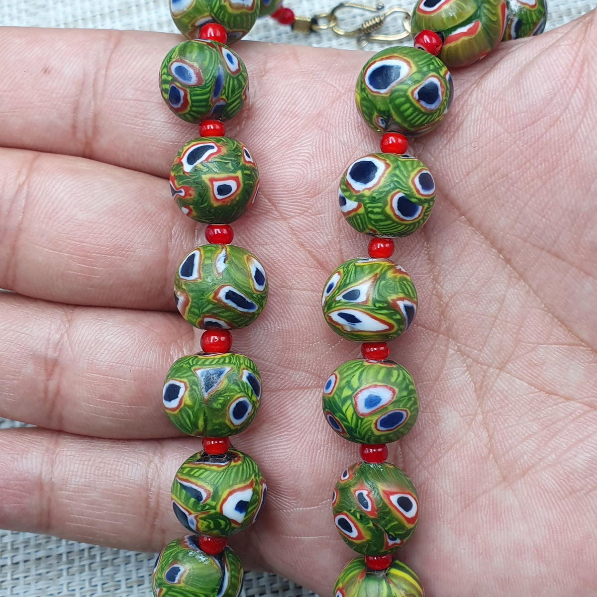 Collier Perles Vintage Murano Style Œil & Chevrons