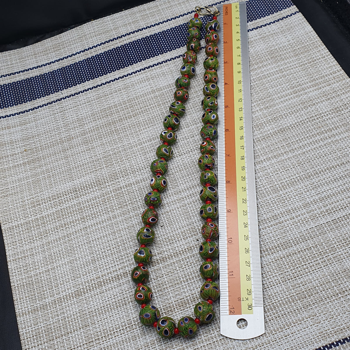 Collier Perles Vintage Murano Style Œil & Chevrons