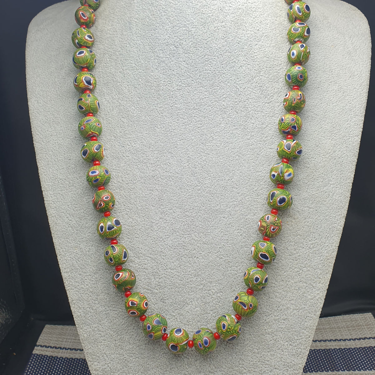 Collier Perles Vintage Murano Style Œil & Chevrons