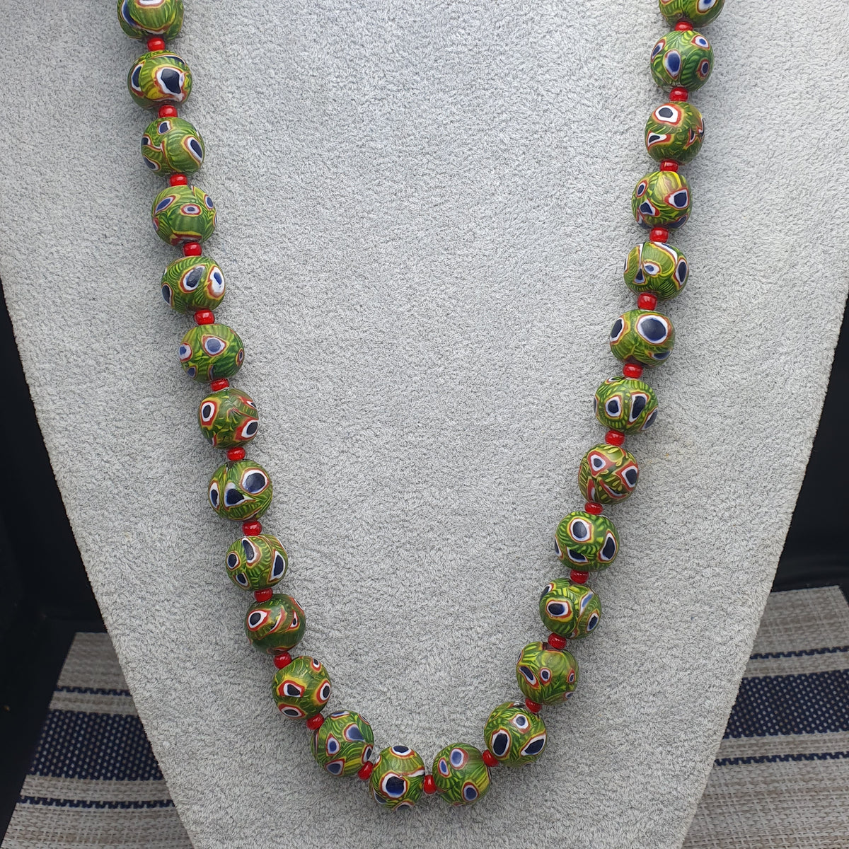 Collier Perles Vintage Murano Style Œil & Chevrons