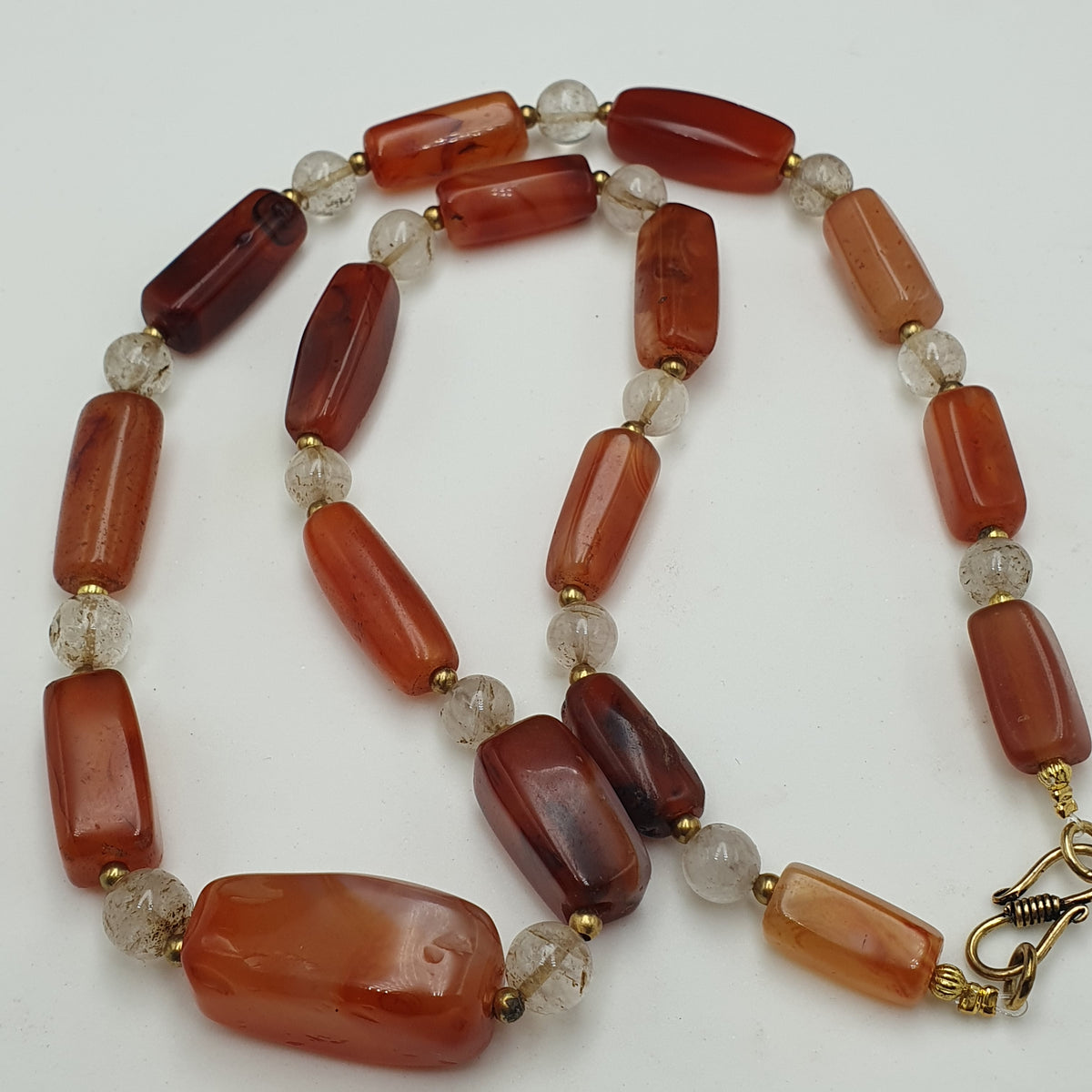 Collier de perles de cornaline ancienne et d'agate avec quartz de l'Himalaya, originaire du Mali (Afrique)