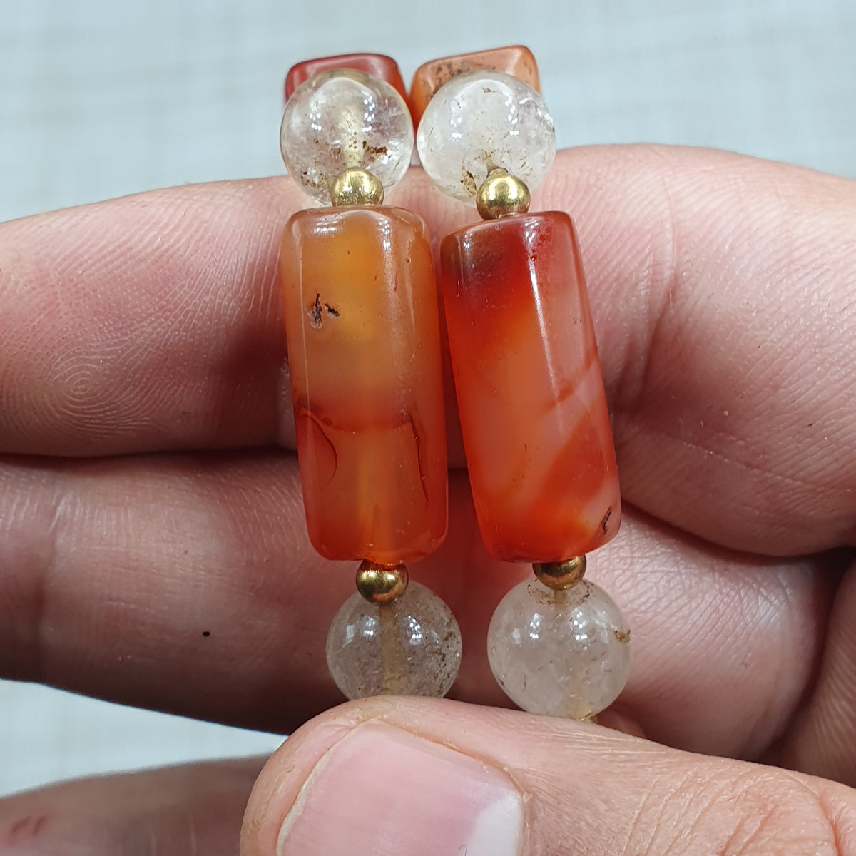 Collier de perles de cornaline ancienne et d'agate avec quartz de l'Himalaya, originaire du Mali (Afrique)