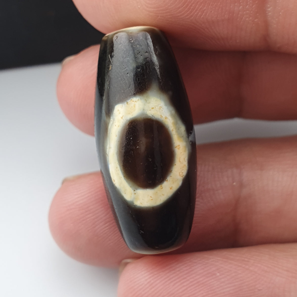 Amulette œil de Dzi en perles d'agate tibétaine de l'Himalaya vintage