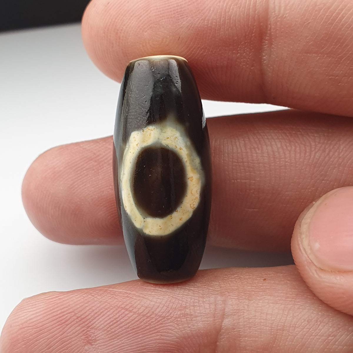 Amulette œil de Dzi en perles d'agate tibétaine de l'Himalaya vintage