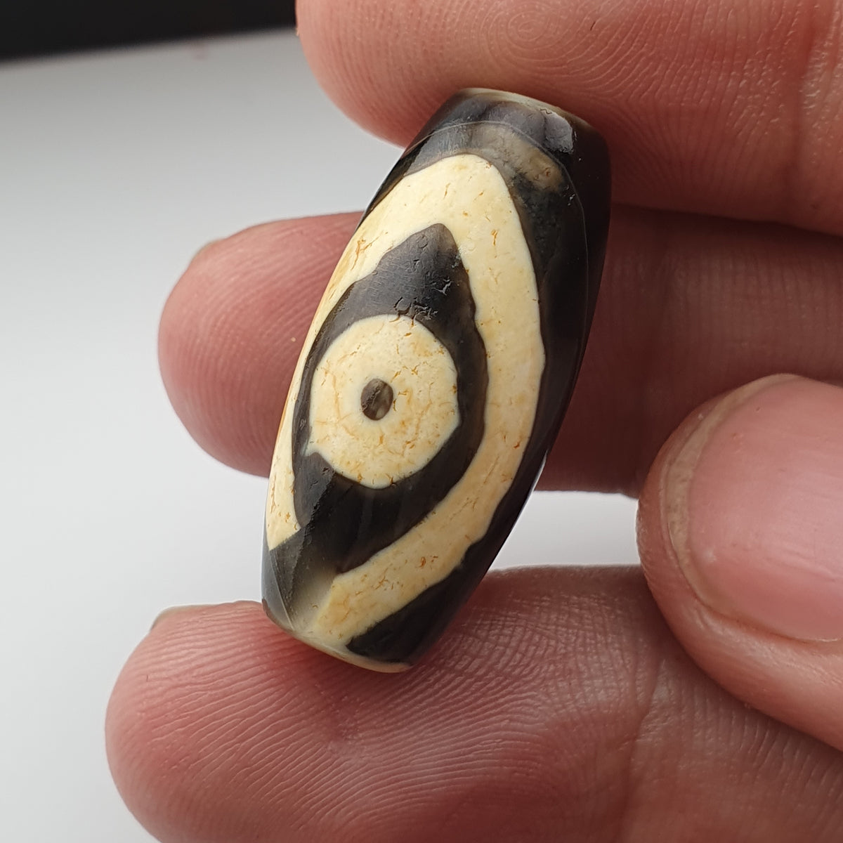 Amulette œil de Dzi en perles d'agate tibétaine de l'Himalaya vintage