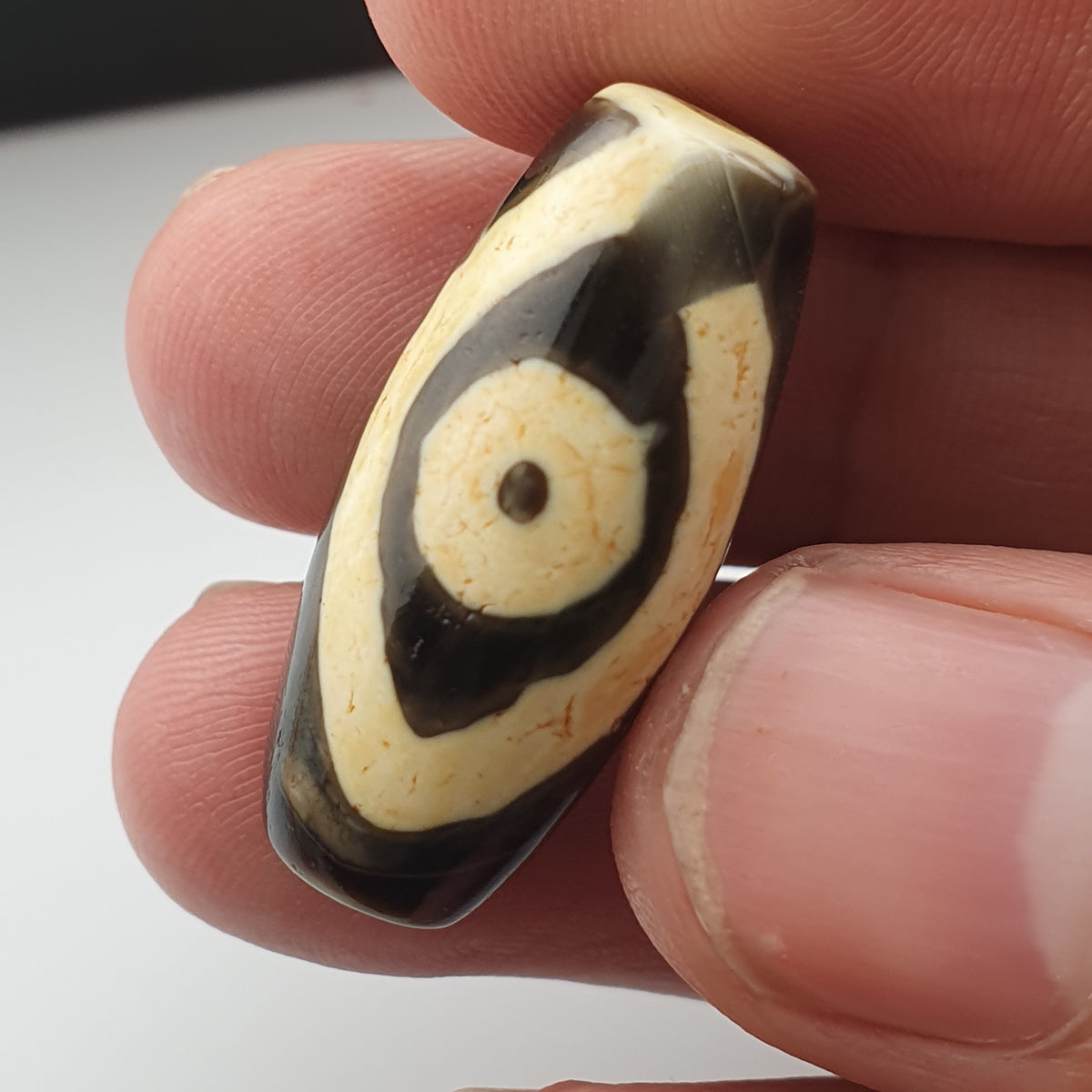 Amulette œil de Dzi en perles d'agate tibétaine de l'Himalaya vintage