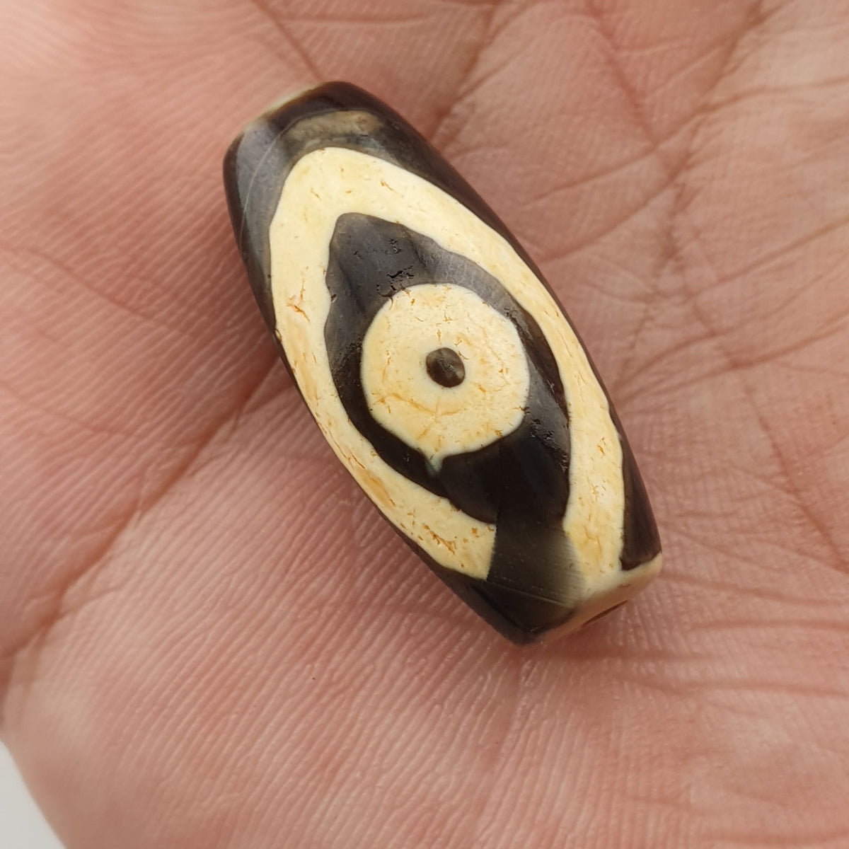 Amulette œil de Dzi en perles d'agate tibétaine de l'Himalaya vintage