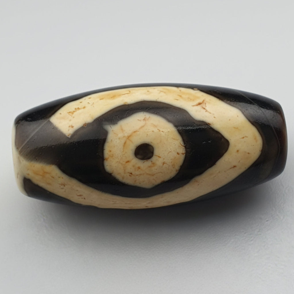 Amulette œil de Dzi en perles d'agate tibétaine de l'Himalaya vintage