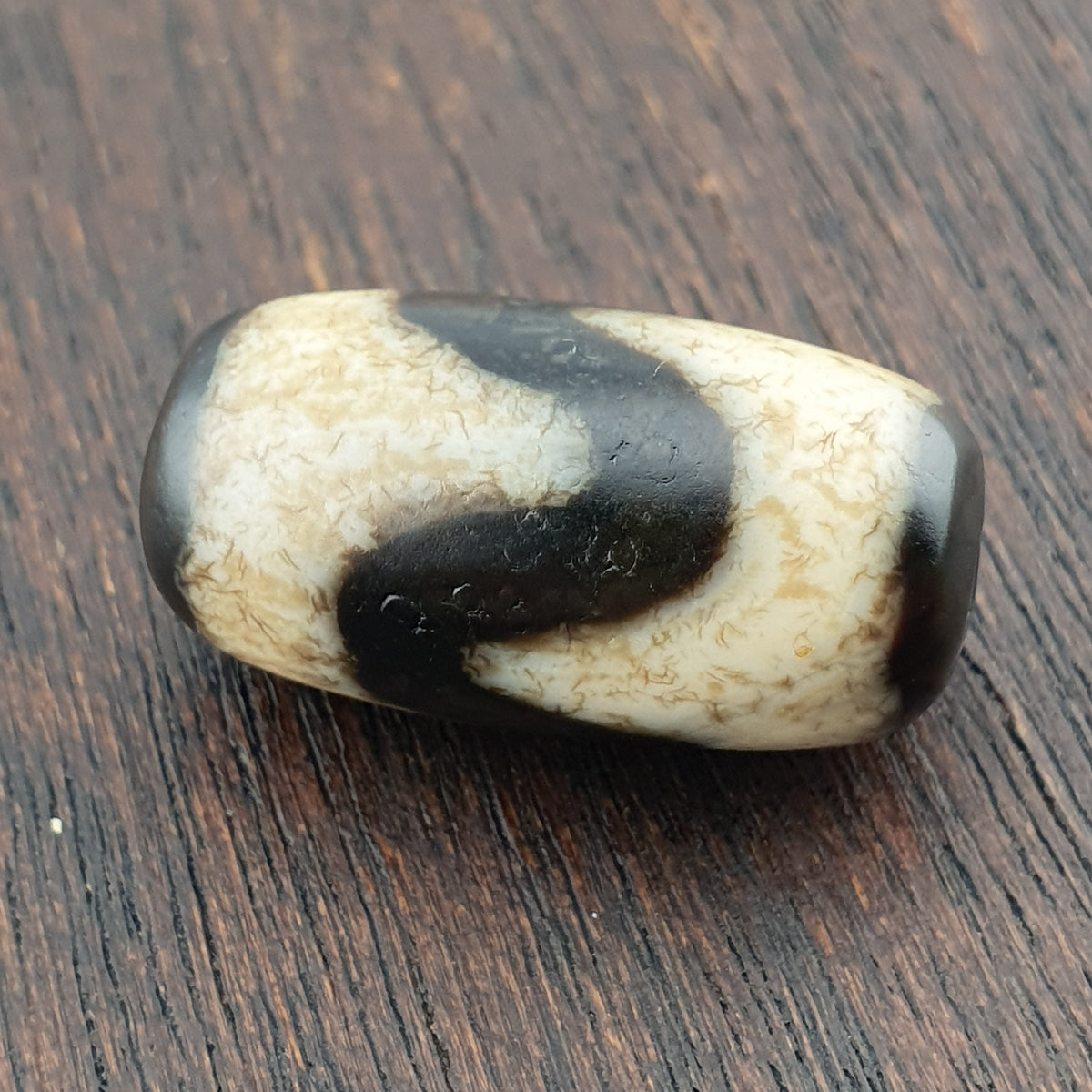 Perle Dzi en Agate du Tibet, Motif Zigzag, Style Vintage, Amulette de l'Himalaya