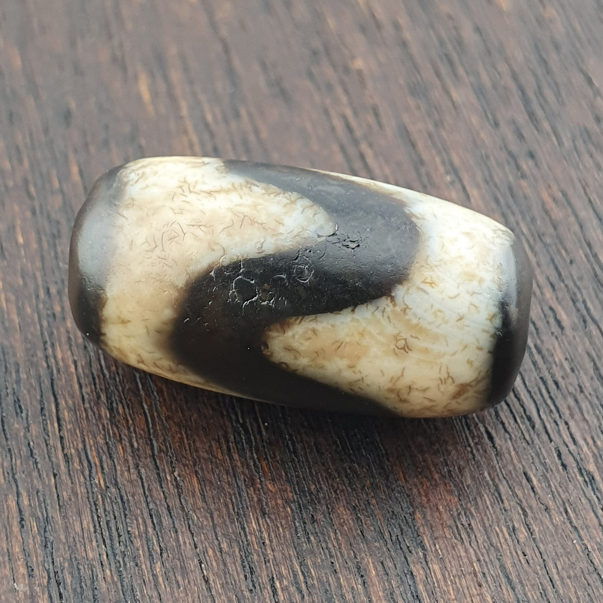 Perle Dzi en Agate du Tibet, Motif Zigzag, Style Vintage, Amulette de l'Himalaya