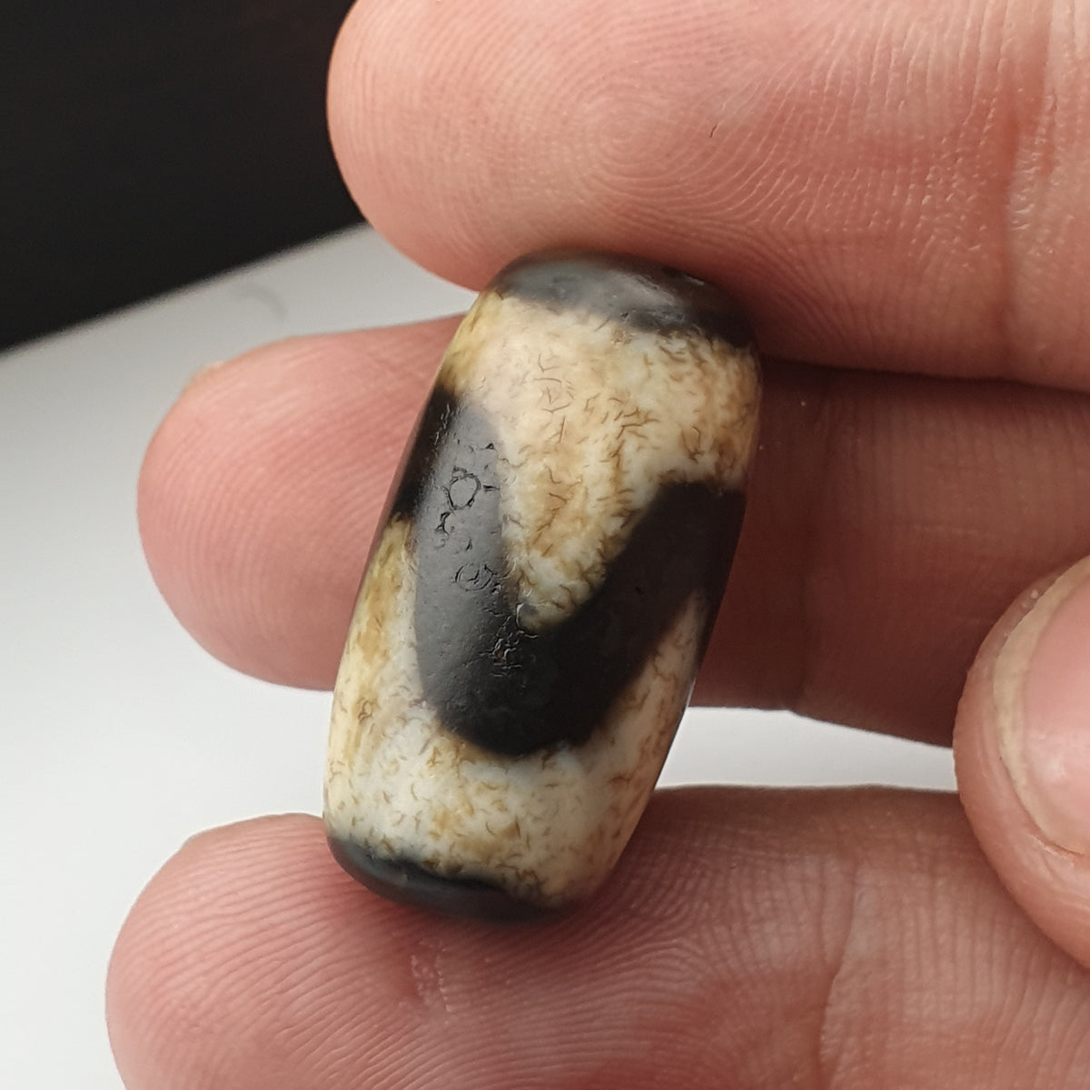Perle Dzi en Agate du Tibet, Motif Zigzag, Style Vintage, Amulette de l'Himalaya