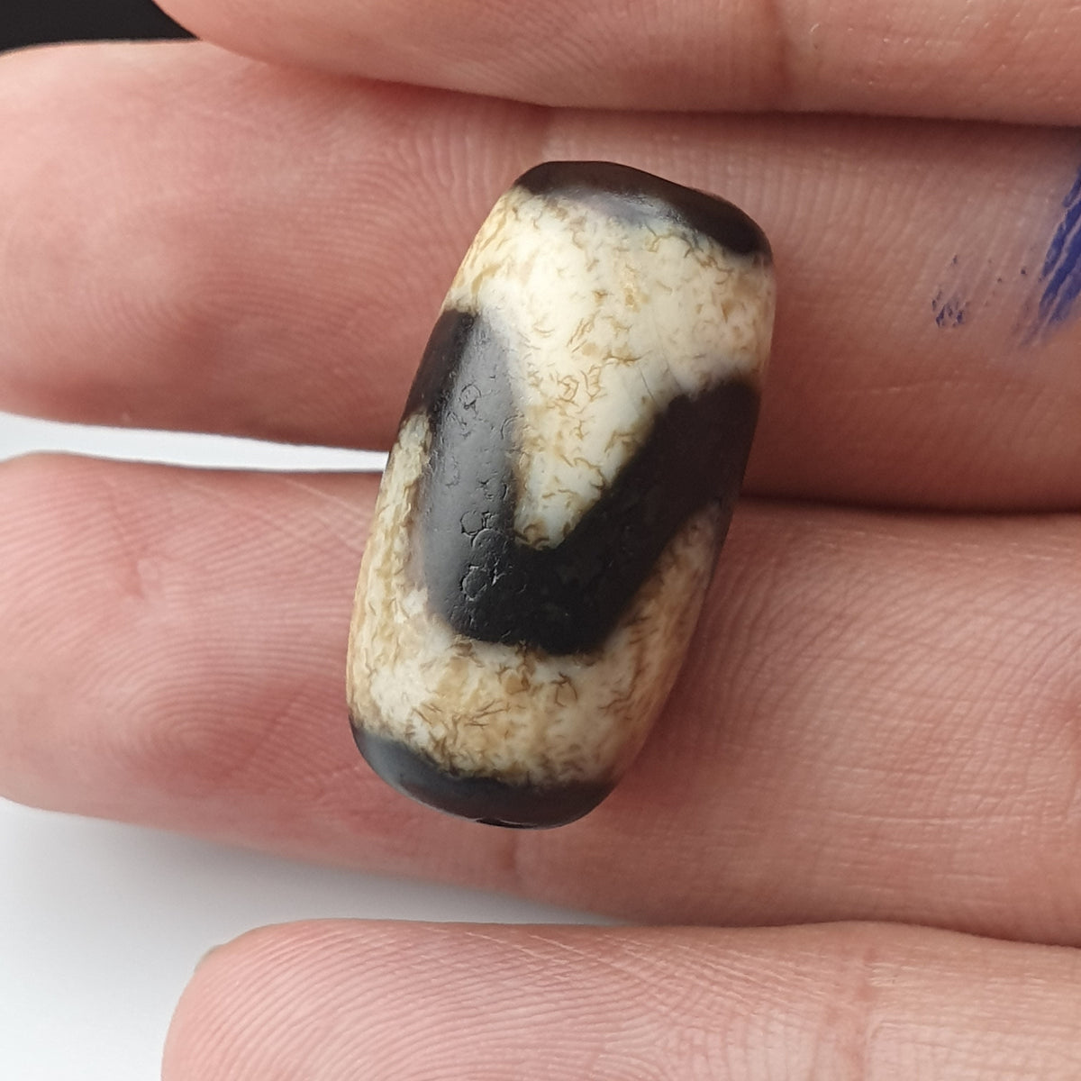 Perle Dzi en Agate du Tibet, Motif Zigzag, Style Vintage, Amulette de l'Himalaya