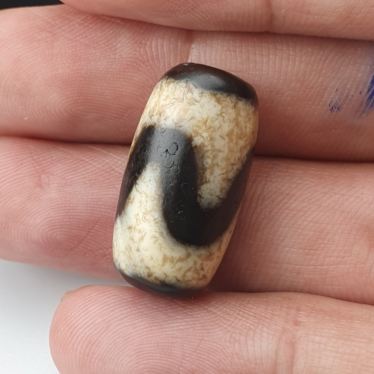 Perle Dzi en Agate du Tibet, Motif Zigzag, Style Vintage, Amulette de l'Himalaya