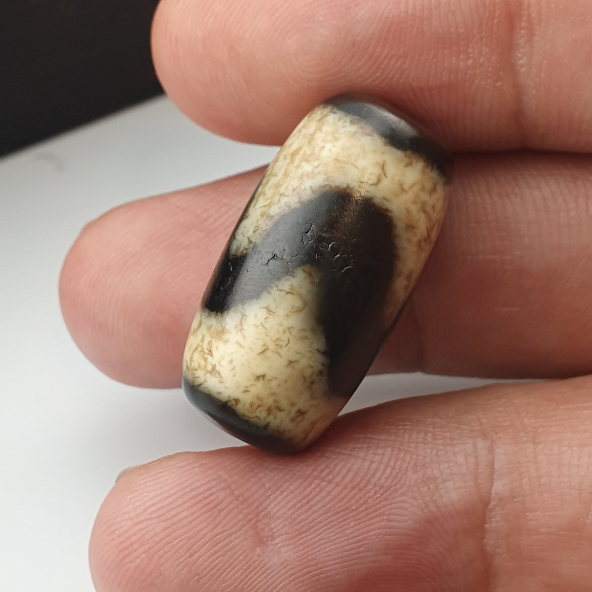 Perle Dzi en Agate du Tibet, Motif Zigzag, Style Vintage, Amulette de l'Himalaya