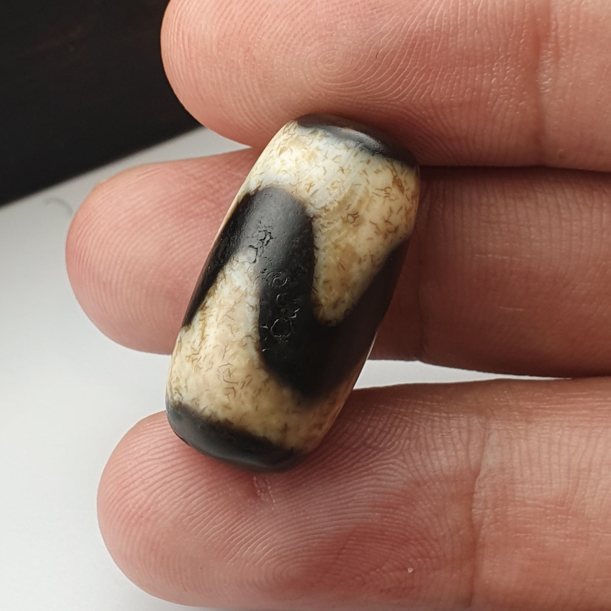 Perle Dzi en Agate du Tibet, Motif Zigzag, Style Vintage, Amulette de l'Himalaya