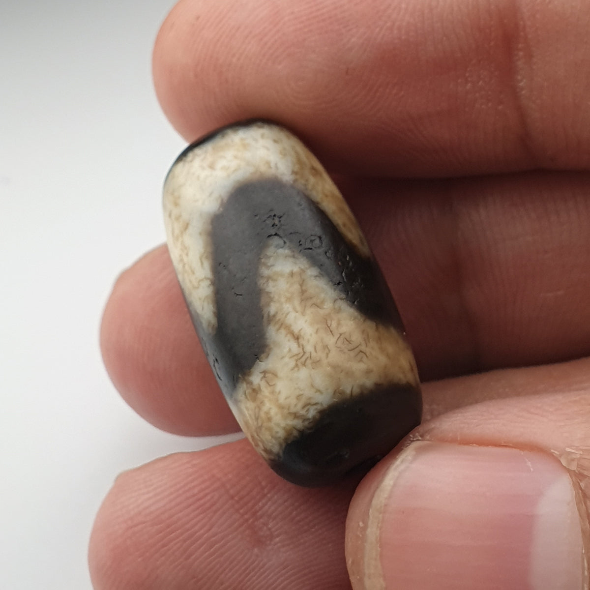 Perle Dzi en Agate du Tibet, Motif Zigzag, Style Vintage, Amulette de l'Himalaya