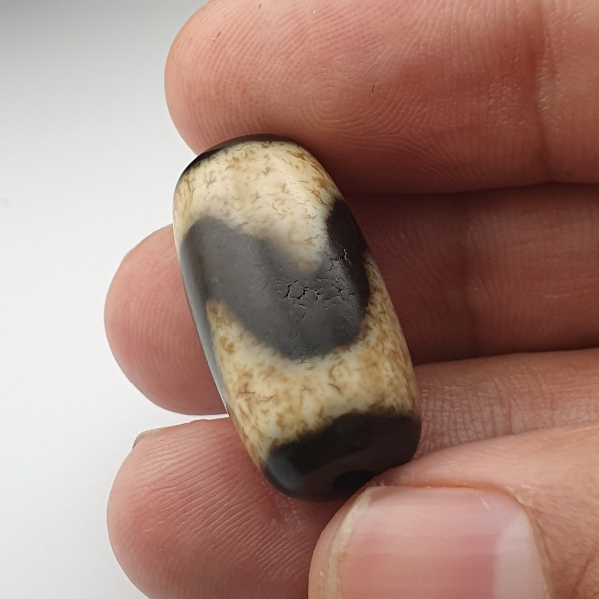 Perle Dzi en Agate du Tibet, Motif Zigzag, Style Vintage, Amulette de l'Himalaya