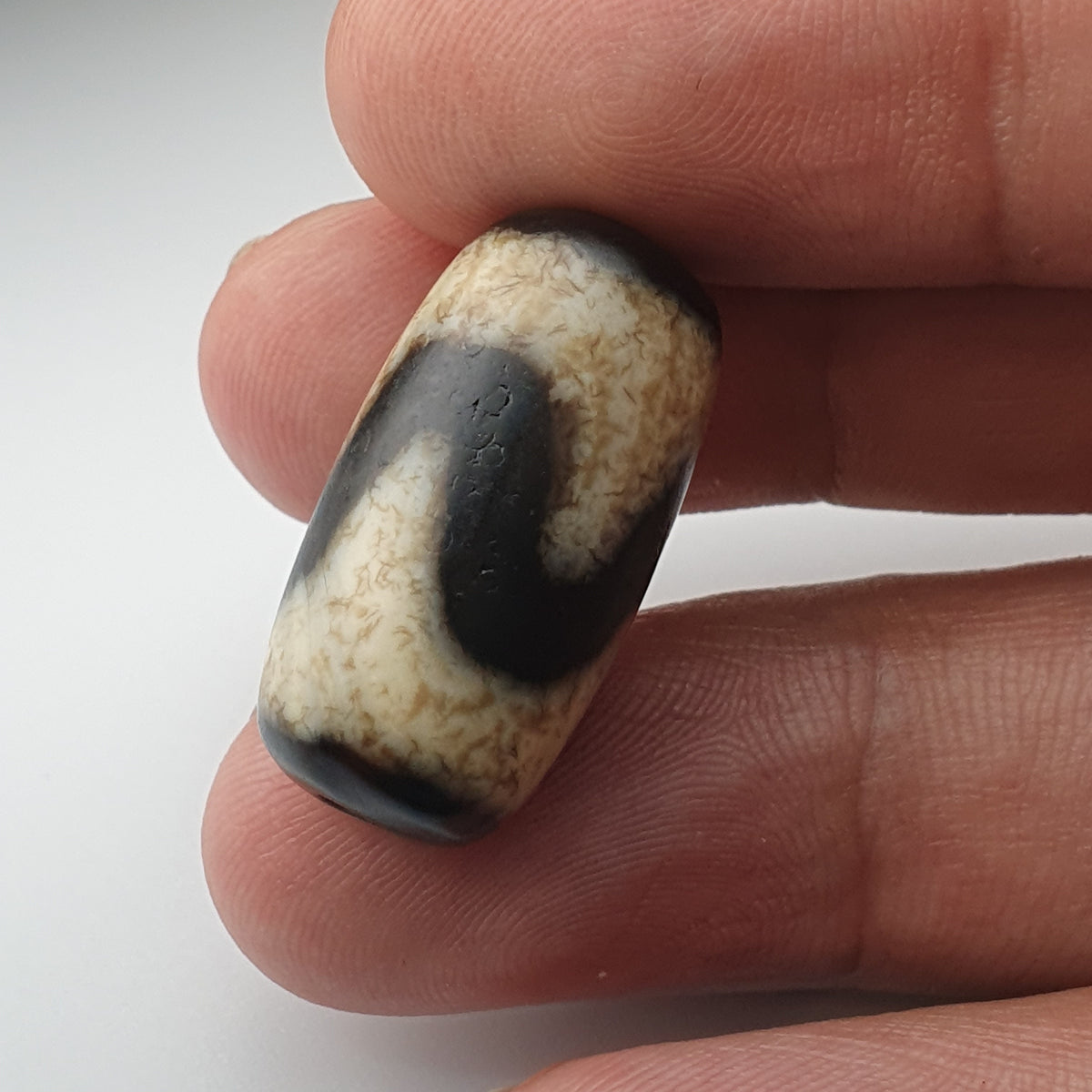 Perle Dzi en Agate du Tibet, Motif Zigzag, Style Vintage, Amulette de l'Himalaya