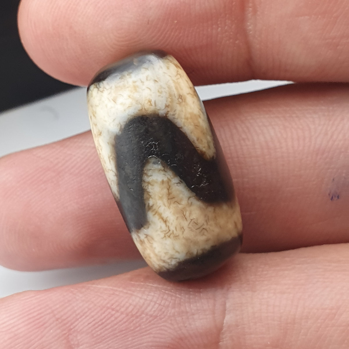 Perle Dzi en Agate du Tibet, Motif Zigzag, Style Vintage, Amulette de l'Himalaya