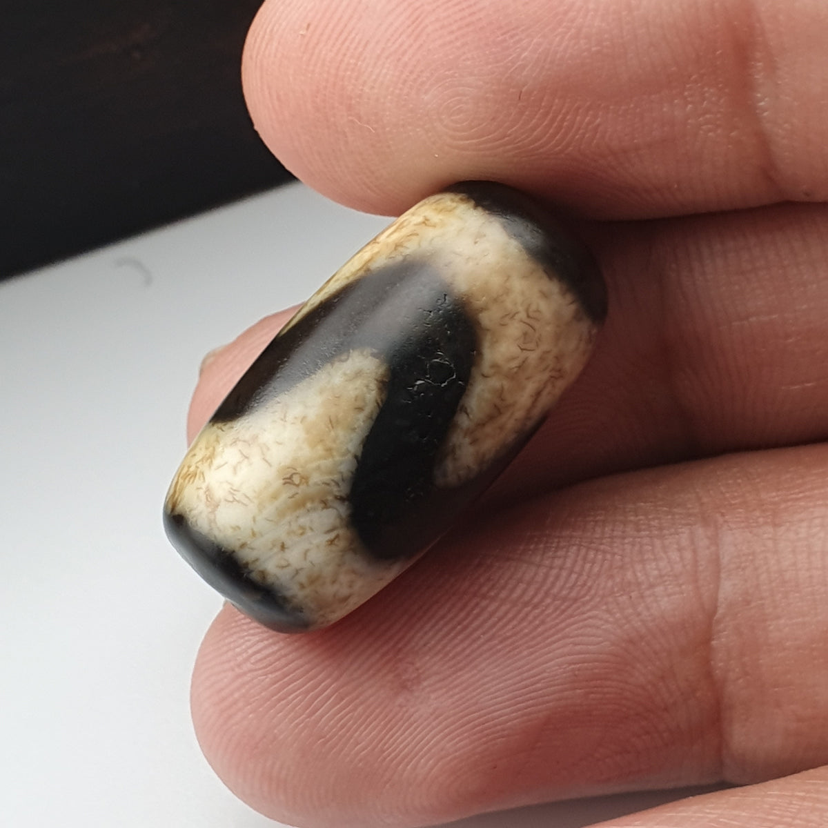 Perle Dzi en Agate du Tibet, Motif Zigzag, Style Vintage, Amulette de l'Himalaya