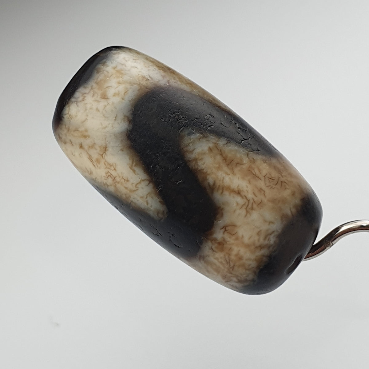 Perle Dzi en Agate du Tibet, Motif Zigzag, Style Vintage, Amulette de l'Himalaya