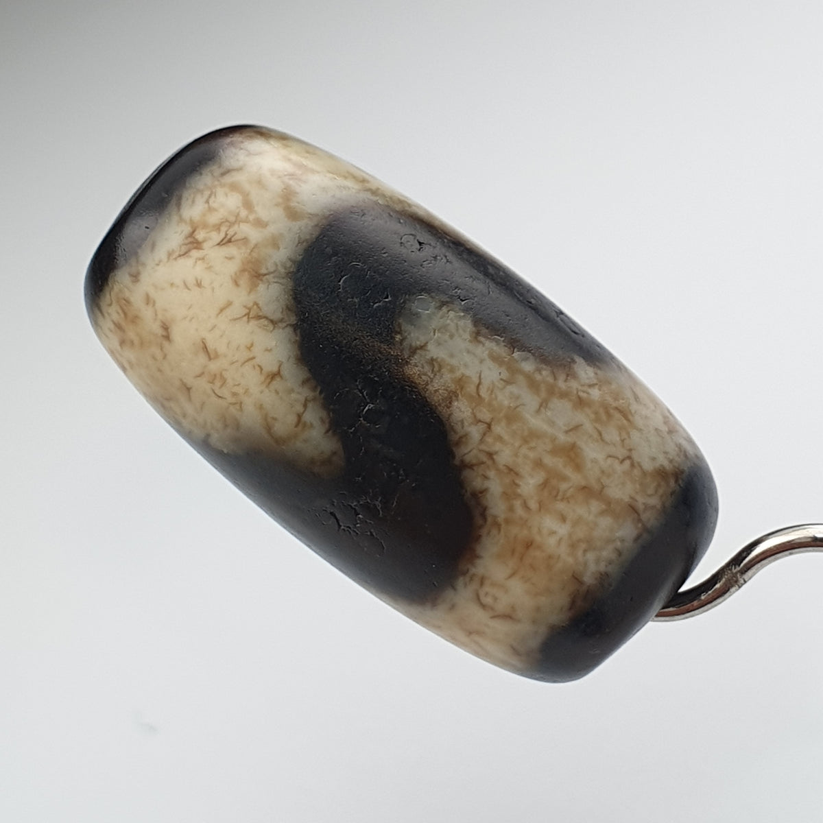 Perle Dzi en Agate du Tibet, Motif Zigzag, Style Vintage, Amulette de l'Himalaya
