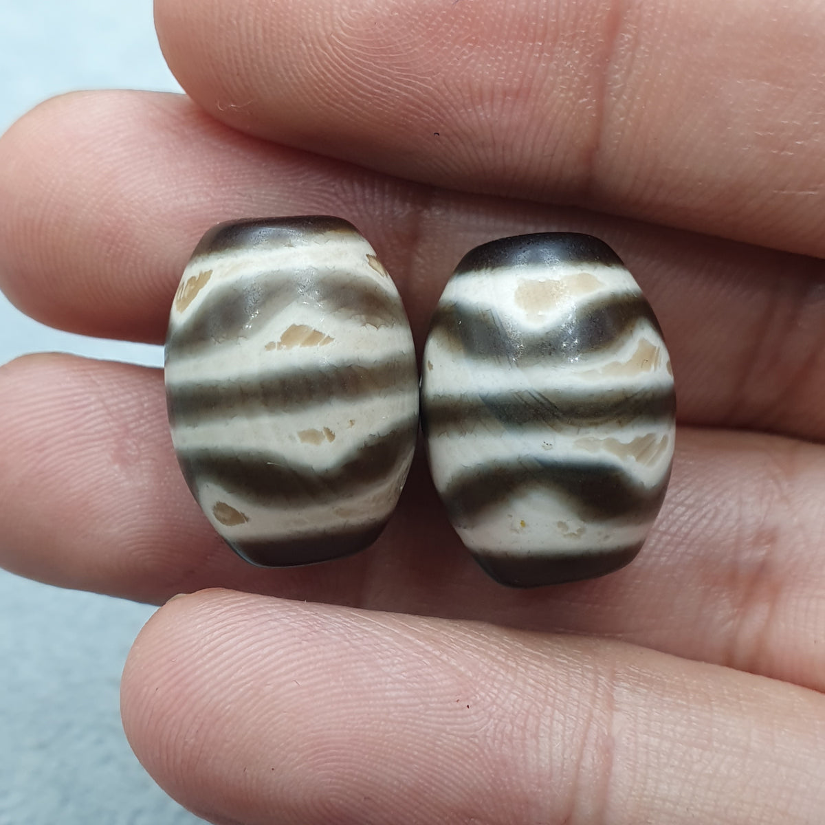 Vintage Himalaya Tibet Achate Streifenmuster Dzi Perlen Amulett 2er Set