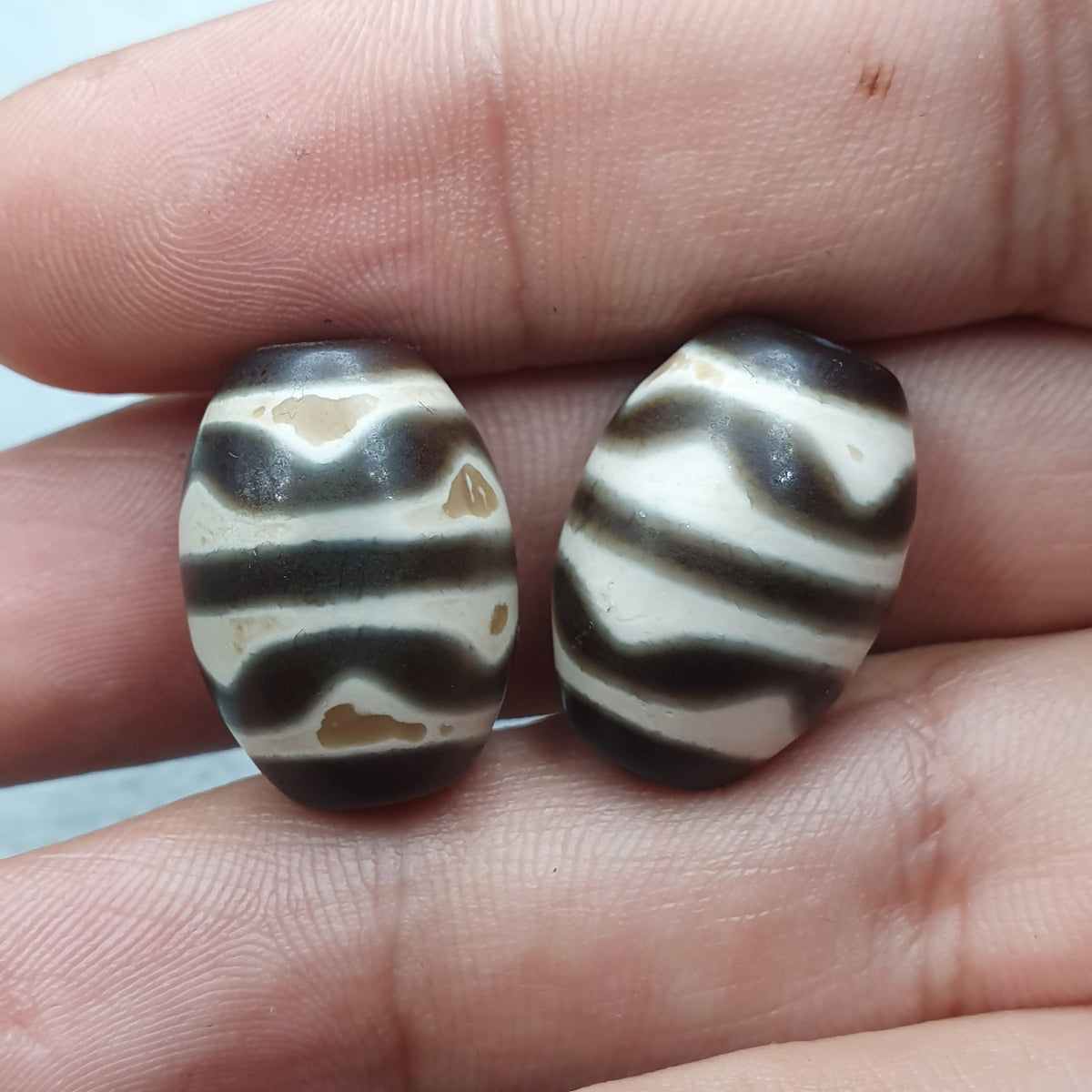 Vintage Himalaya Tibet Achate Streifenmuster Dzi Perlen Amulett 2er Set