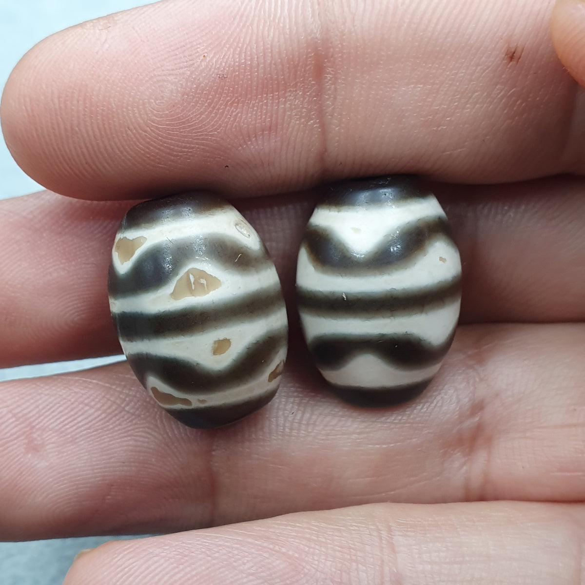 Vintage Himalaya Tibet Achate Streifenmuster Dzi Perlen Amulett 2er Set