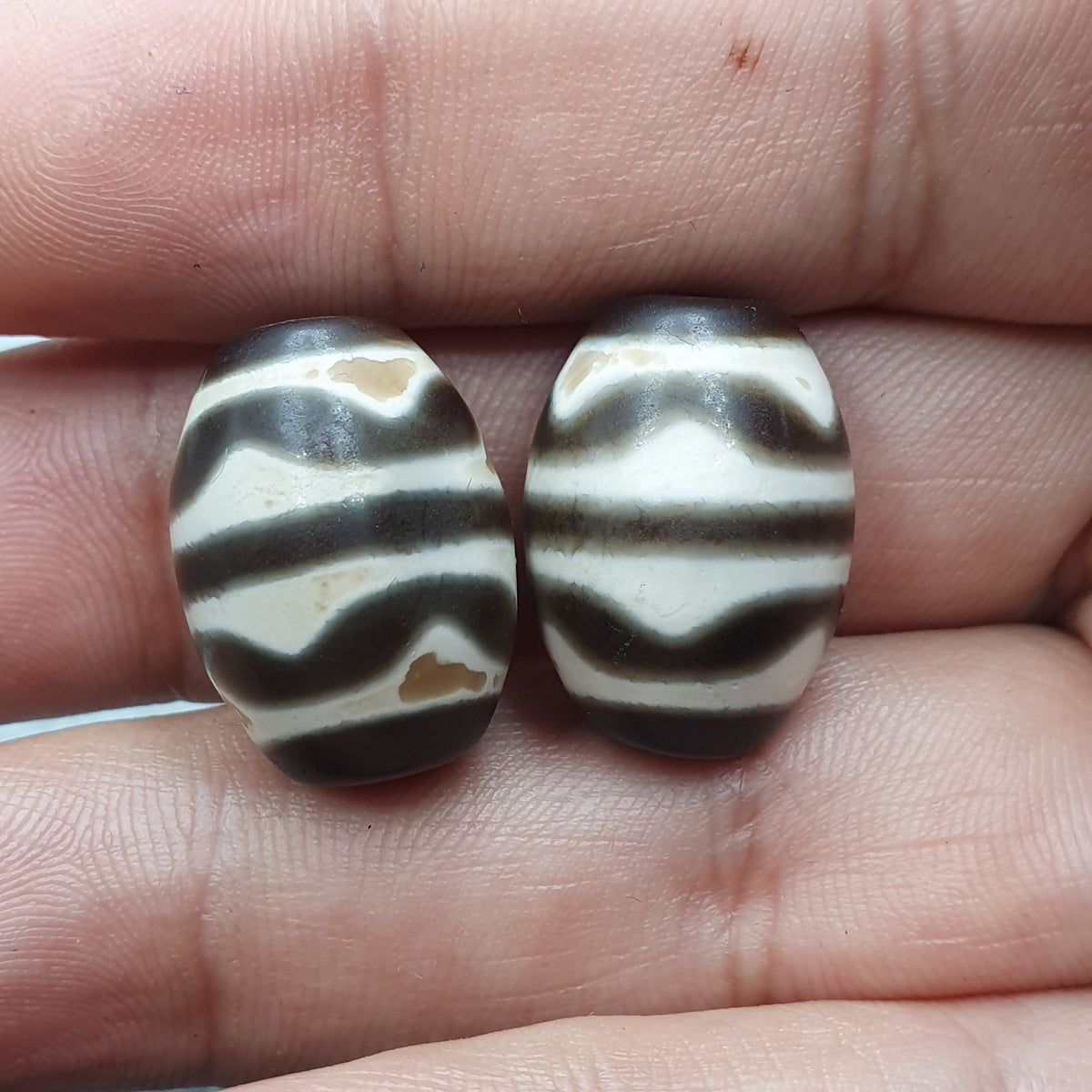 Vintage Himalaya Tibet Achate Streifenmuster Dzi Perlen Amulett 2er Set