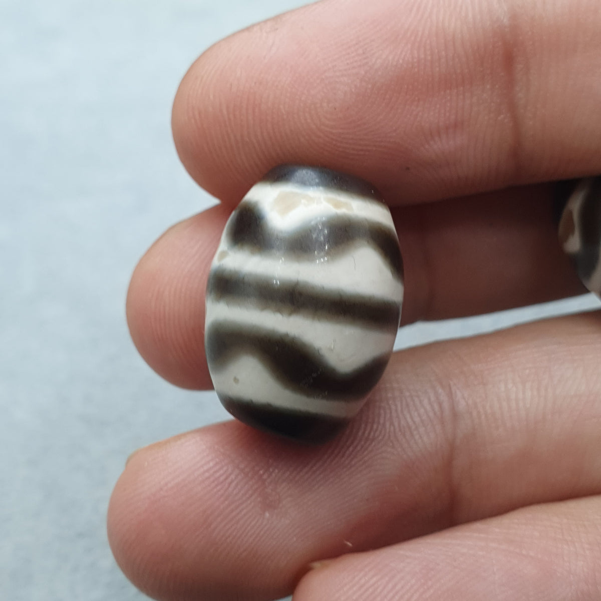 Vintage Himalaya Tibet Achate Streifenmuster Dzi Perlen Amulett 2er Set