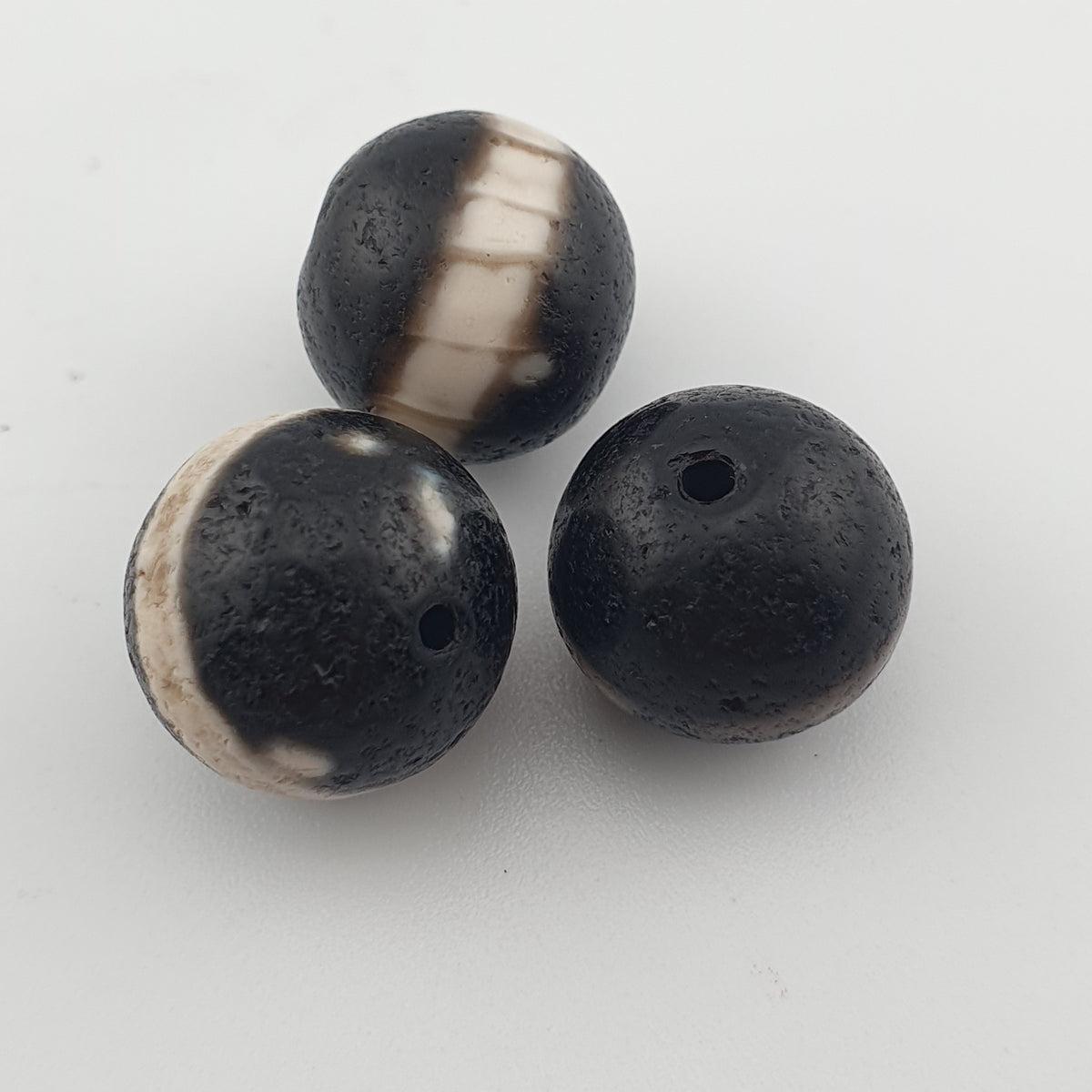 Lot de 3 amulettes Dzi en agate Suliemani à 1 ligne, tibétaines de l'Himalaya, vintage
