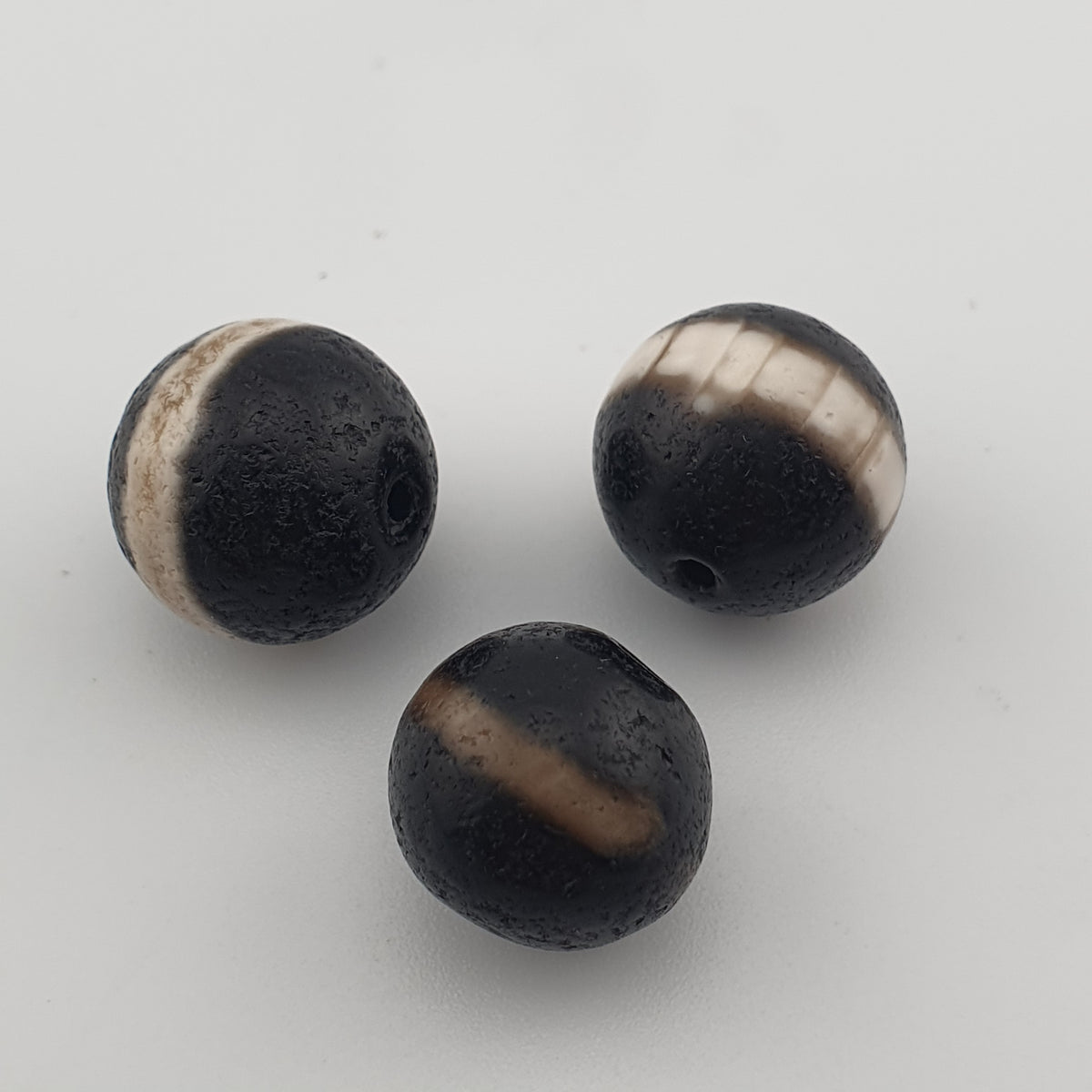 Lot de 3 amulettes Dzi en agate Suliemani à 1 ligne, tibétaines de l'Himalaya, vintage